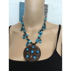 Copper Conch Necklace Blue Accents